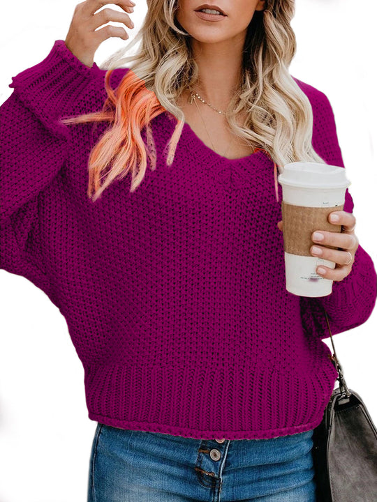 Damen Grobstrickpullover mit V-Ausschnitt und lässiger Passform Fudus