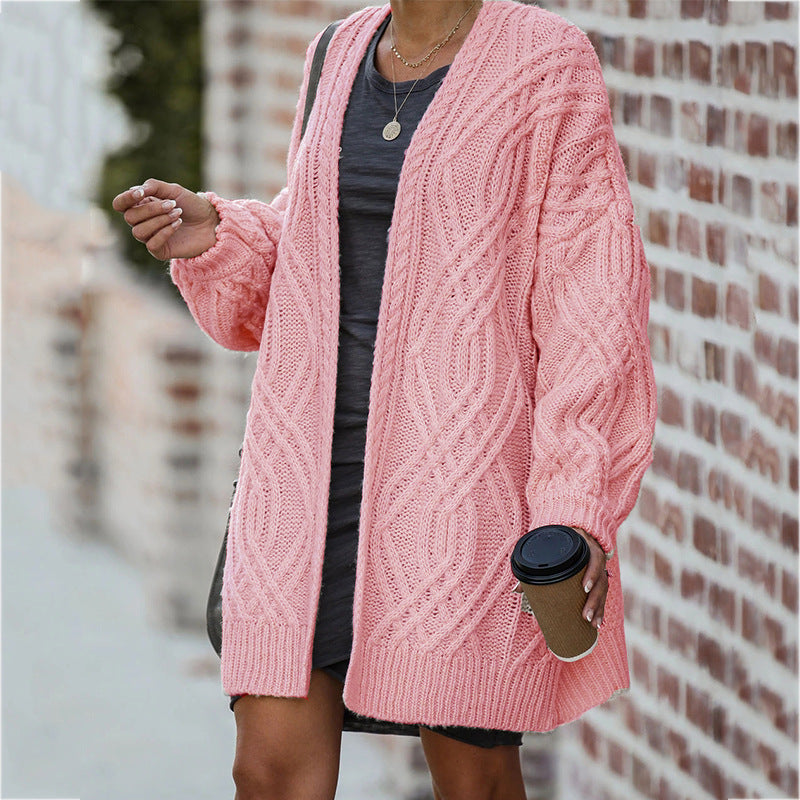 Damen Grobstrickcardigan mit elegantem Zopfmuster und lässigem Schnitt Fudus