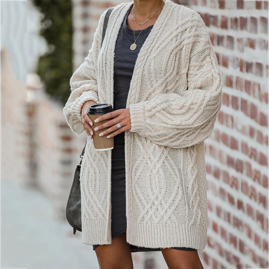 Damen Grobstrickcardigan mit elegantem Zopfmuster und lässigem Schnitt Fudus