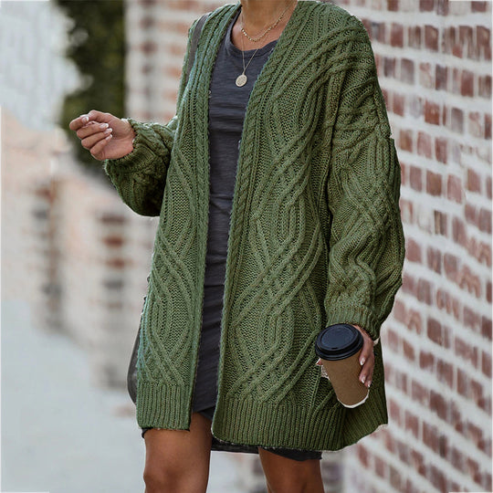 Damen Grobstrickcardigan mit elegantem Zopfmuster und lässigem Schnitt Fudus