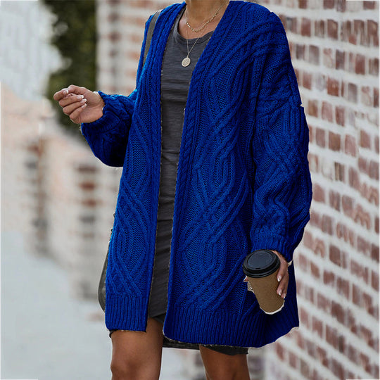 Damen Grobstrickcardigan mit elegantem Zopfmuster und lässigem Schnitt Fudus