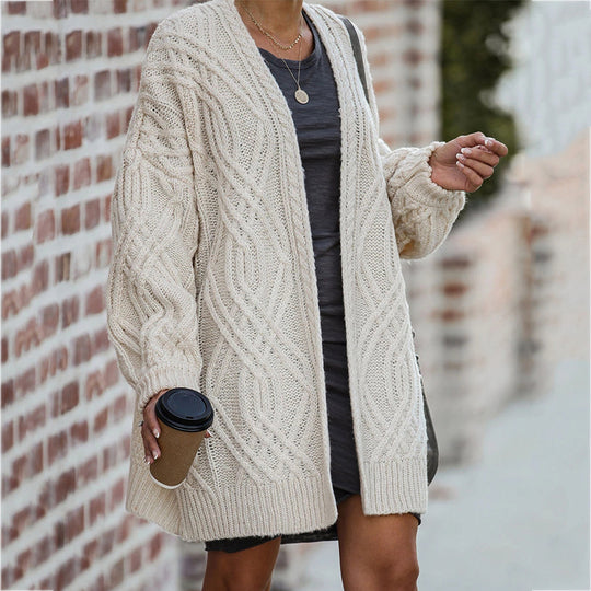 Damen Grobstrickcardigan mit elegantem Zopfmuster und lässigem Schnitt Fudus