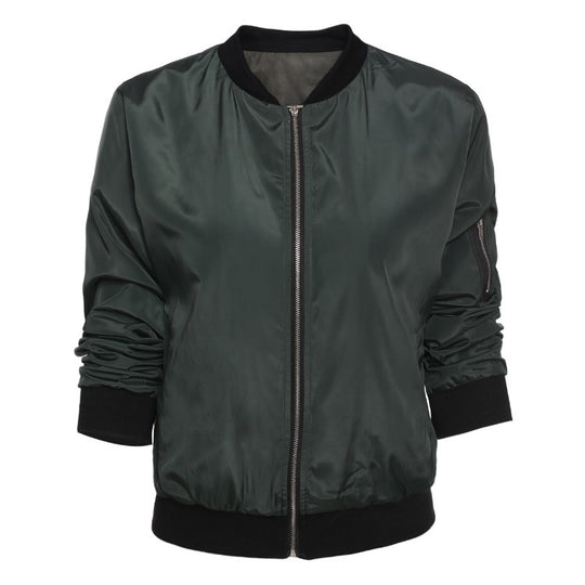 Damen lässige Bomberjacke mit elastischem Bund und seitlichen Taschen Fudus