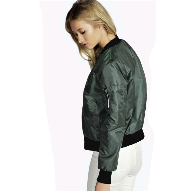 Damen lässige Bomberjacke mit elastischem Bund und seitlichen Taschen Fudus