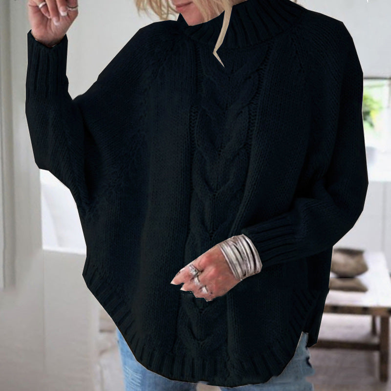 Damen Grobstrick Pullover mit Rollkragen und Zopfmuster Fudus