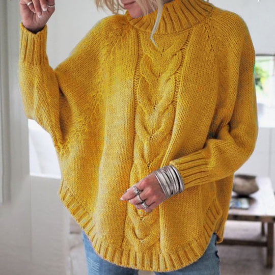 Damen Grobstrick Pullover mit Rollkragen und Zopfmuster Fudus