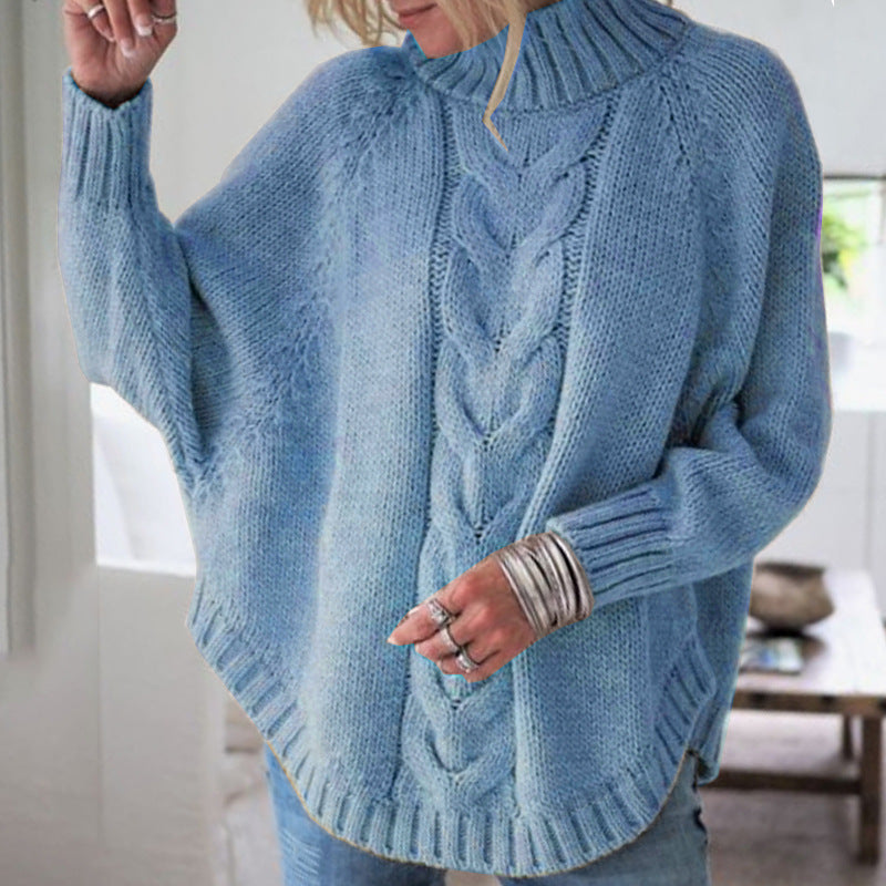 Damen Grobstrick Pullover mit Rollkragen und Zopfmuster Fudus