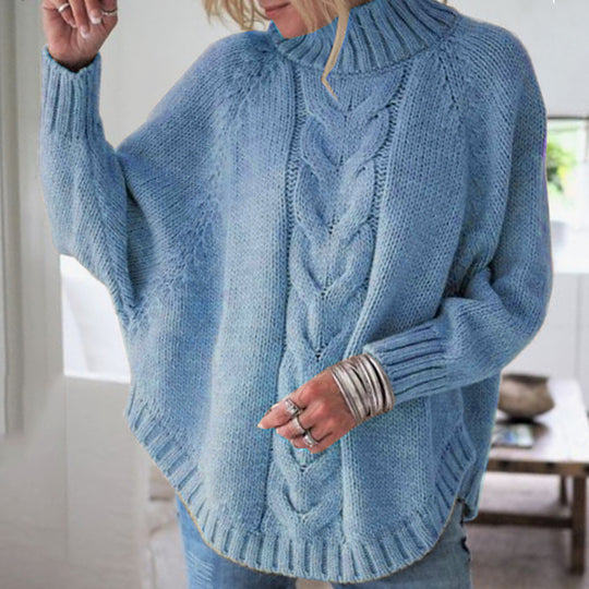 Damen Grobstrick Pullover mit Rollkragen und Zopfmuster Fudus