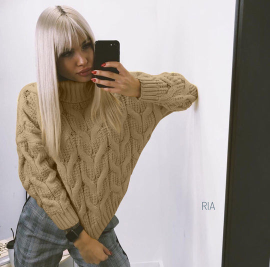 Damen Grobstrickpullover mit hohem Kragen Fudus