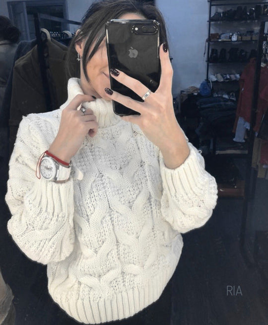 Damen Grobstrickpullover mit hohem Kragen Fudus