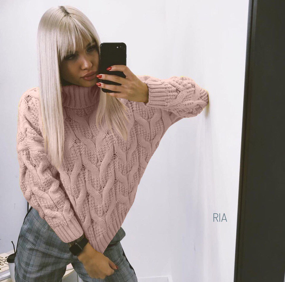 Damen Grobstrickpullover mit hohem Kragen Fudus