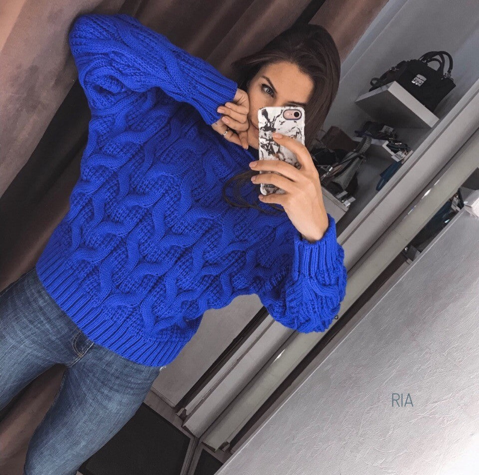 Damen Grobstrickpullover mit hohem Kragen Fudus