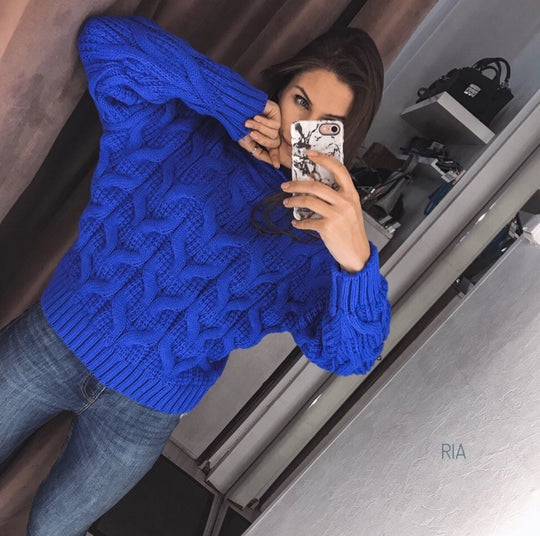 Damen Grobstrickpullover mit hohem Kragen Fudus