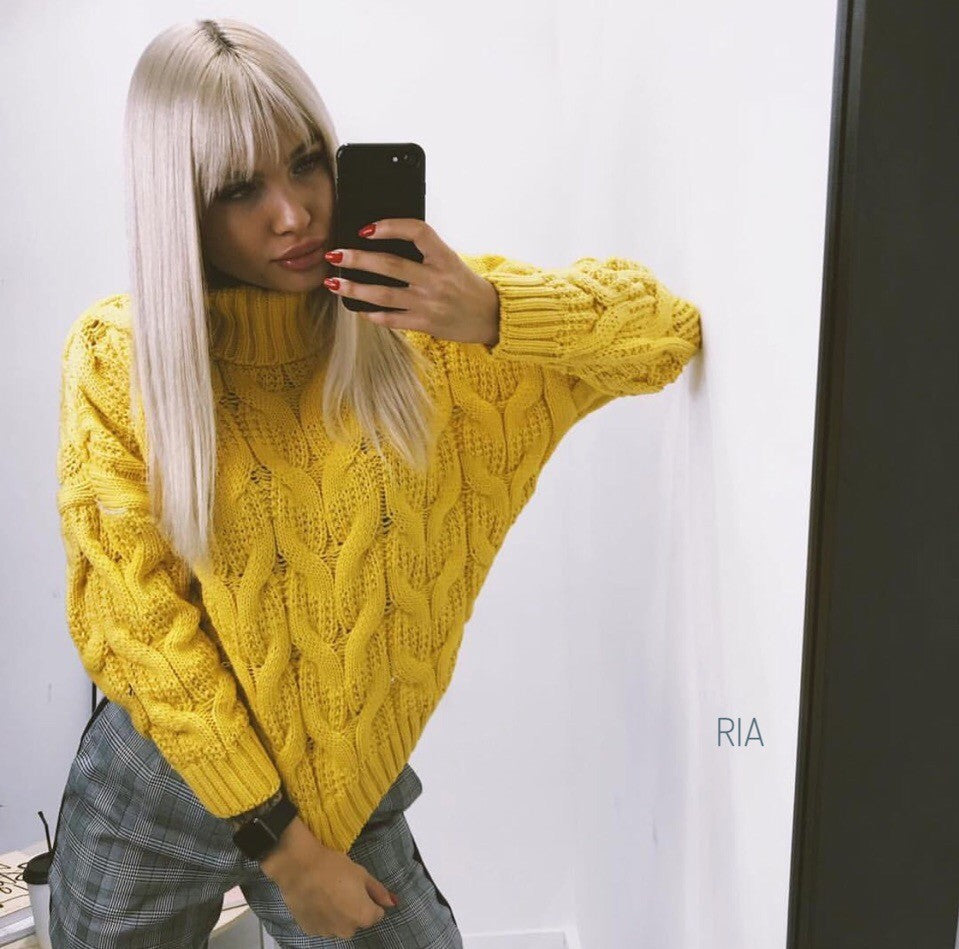 Damen Grobstrickpullover mit hohem Kragen Fudus