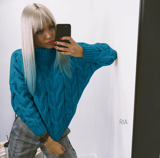 Damen Grobstrickpullover mit hohem Kragen Fudus