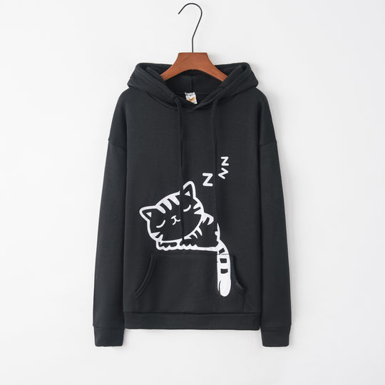 Damen Kapuzenpullover mit niedlichem Katzenmotiv Fudus