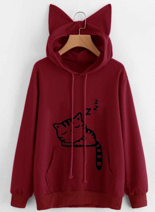 Damen Kapuzenpullover mit niedlichem Katzenmotiv Fudus