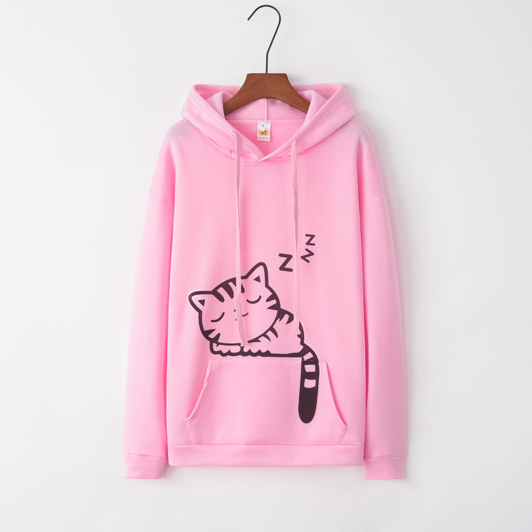 Damen Kapuzenpullover mit niedlichem Katzenmotiv Fudus