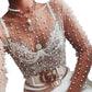 Damen Sheer Perlenverziertes Crop Top Mit Eleganten Details
