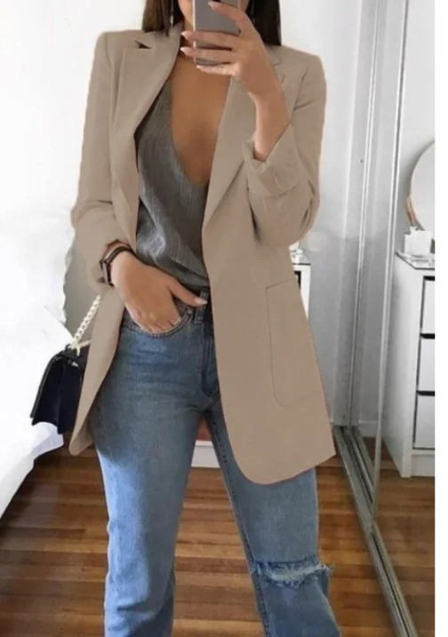 Damen Stilvoller Blazer Mit Tiefem V Ausschnitt Für Jeden Tag