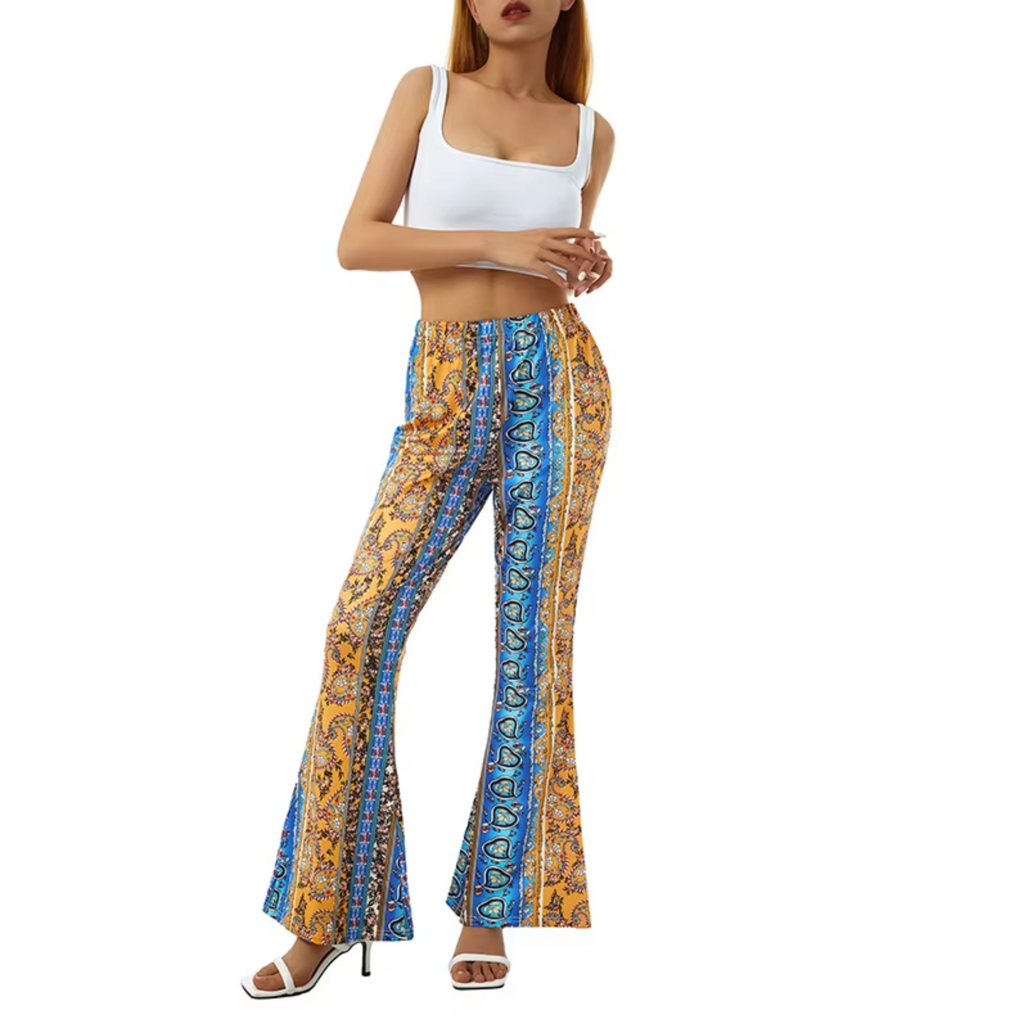 Boho Print Schlaghose Damen mit Hoher Taille