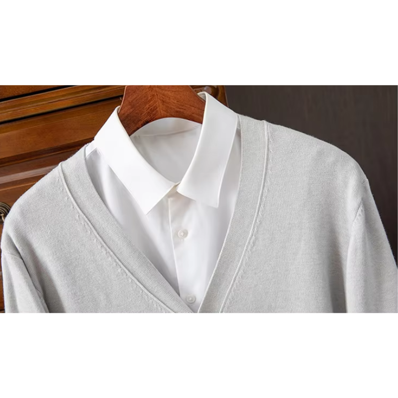 Herren Strickjacke Mit Knöpfen, Leichter Stoff, Klassischer V-ausschnitt