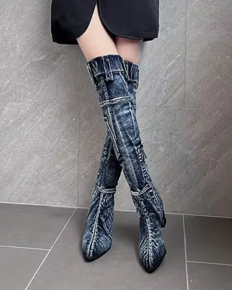 Damen Kniehohe Stiefel Blockabsatz Modisch