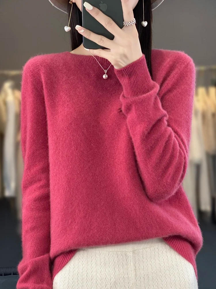 Damen Kaschmir Pullover Runder Ausschnitt Weicher Eleganter Strickpullover