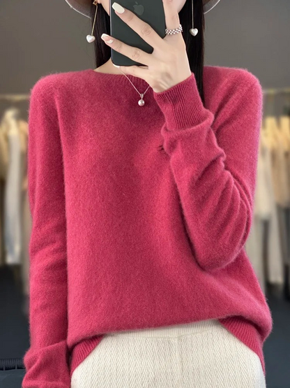 Damen Kaschmir Pullover Runder Ausschnitt Weicher Eleganter Strickpullover