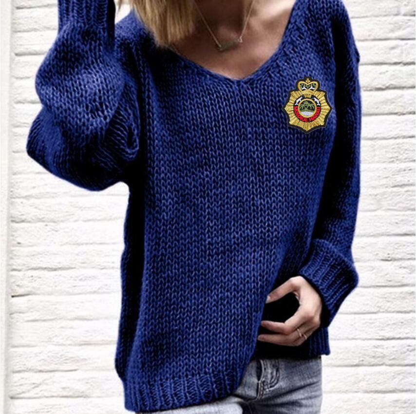 Damen Grobstrickpullover mit tiefem V-Ausschnitt und lässigem Schnitt Fudus
