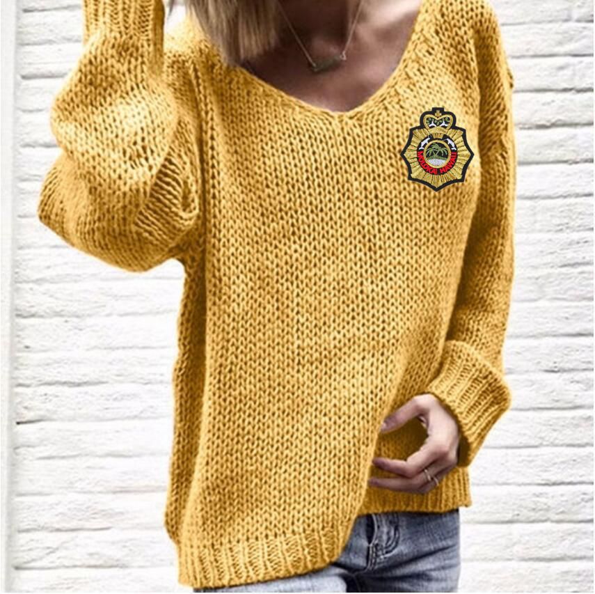 Damen Grobstrickpullover mit lässigem V-Ausschnitt und oversized Ärmeln Fudus