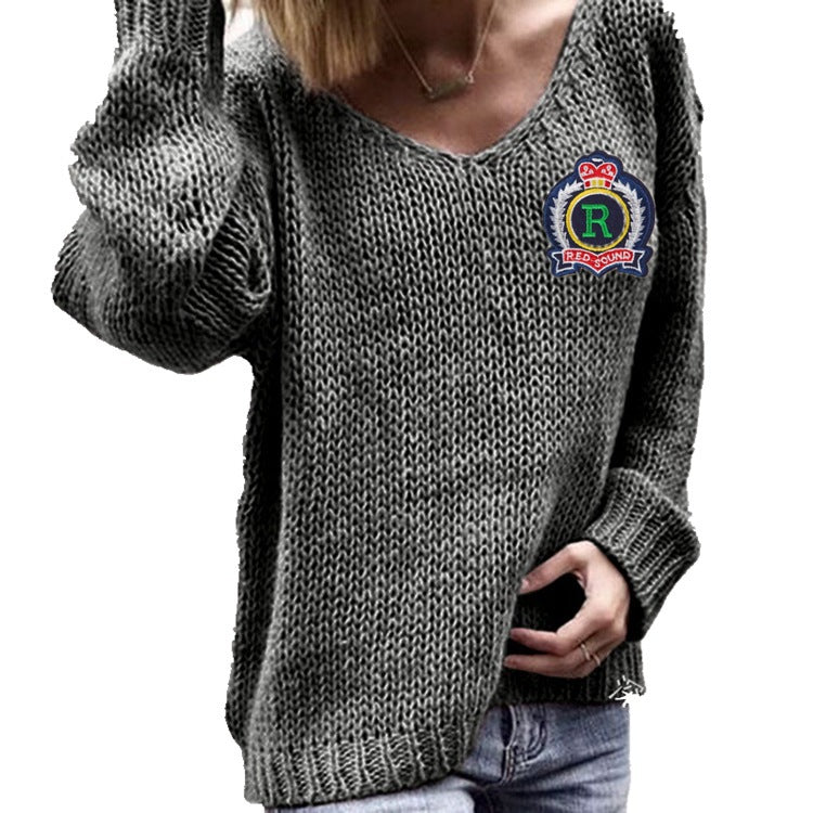 Damen Grobstrickpullover mit V-Ausschnitt und lässigem Schnitt Fudus