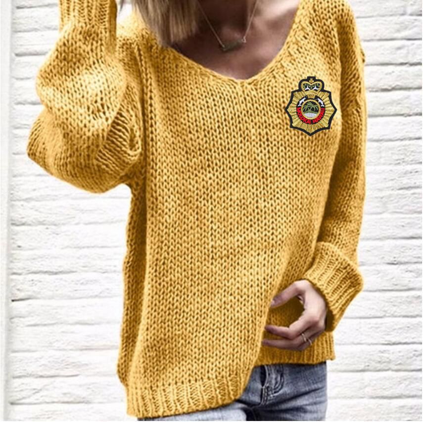 Damen Grobstrickpullover mit V-Ausschnitt und lässigem Schnitt Fudus