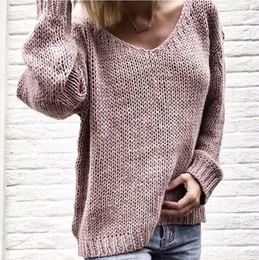 Damen Grobstrickpullover mit V-Ausschnitt und lässigem Schnitt Fudus