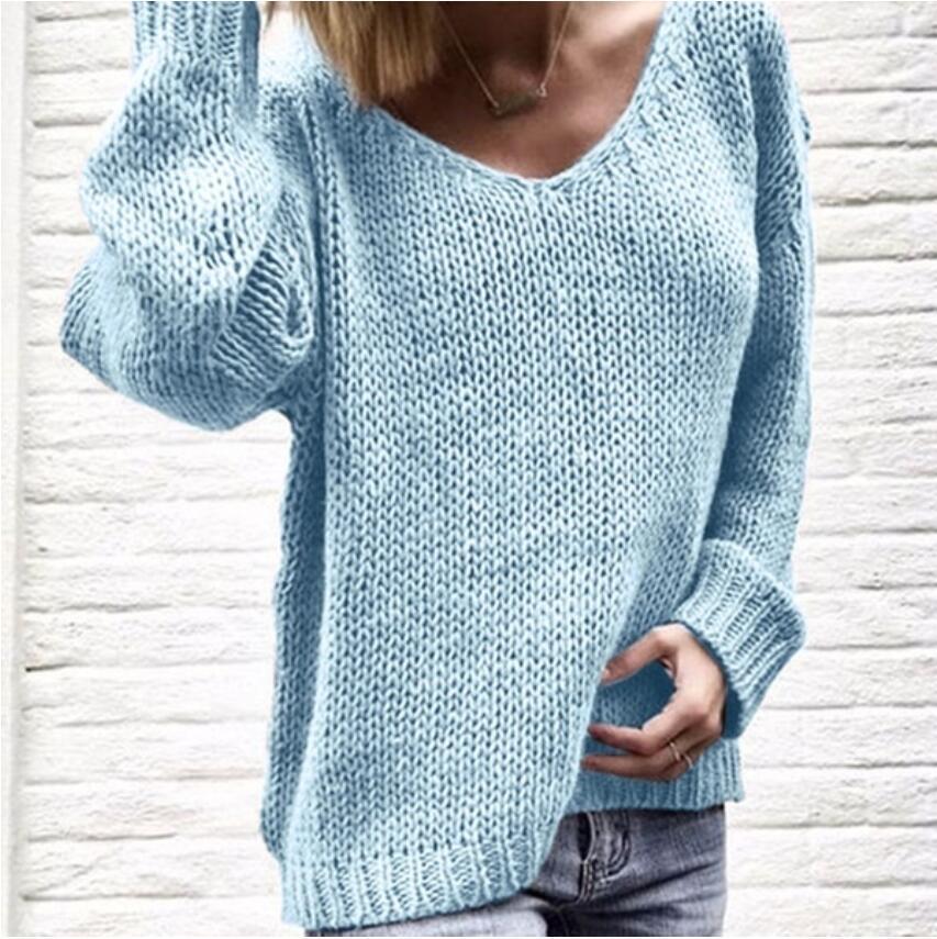 Damen Grobstrickpullover mit V-Ausschnitt und lässigem Schnitt Fudus
