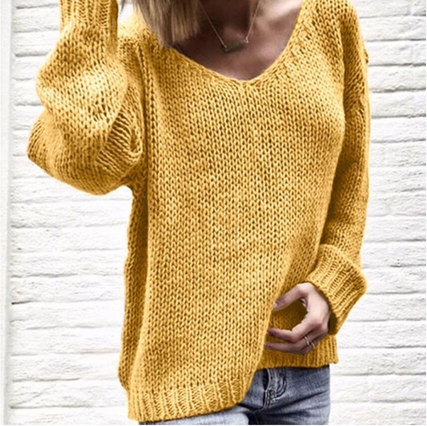 Damen Grobstrickpullover mit V-Ausschnitt und lässigem Schnitt Fudus
