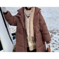 Damen Lange Oversized Steppwinterjacke mit Kapuze