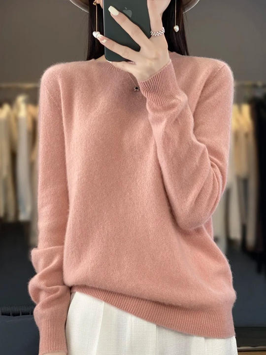 Damen Kaschmir Pullover Runder Ausschnitt Weicher Eleganter Strickpullover