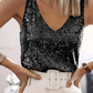 Damen Glitter Pailletten V-Ausschnitt Top