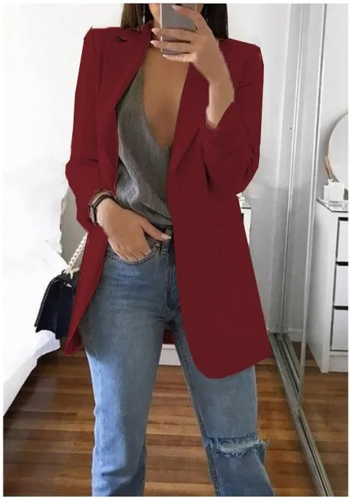 Damen Stilvoller Blazer Mit Tiefem V Ausschnitt Für Jeden Tag