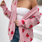 Damen Stylische Erdbeer Strickjacke Offene Vorderseite Frühling
