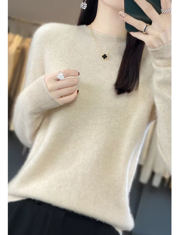 Damen Kaschmir Pullover Runder Ausschnitt Weicher Eleganter Strickpullover