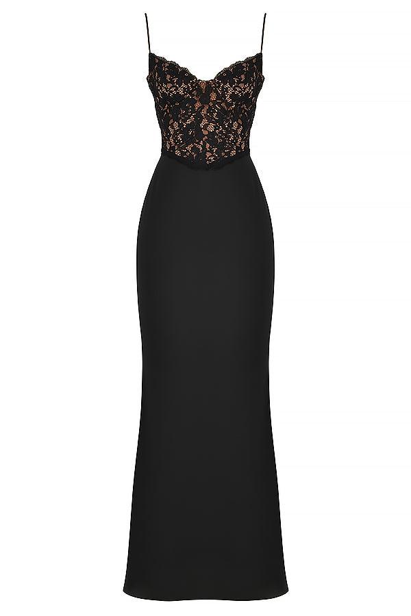 Damen Schwarzes Korsett Maxi Kleid