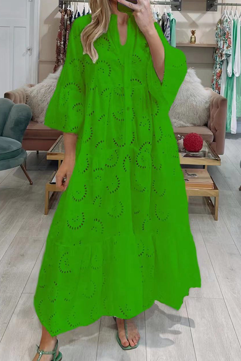 Kleid Lässig Einfarbig V-Ausschnitt A-Linie