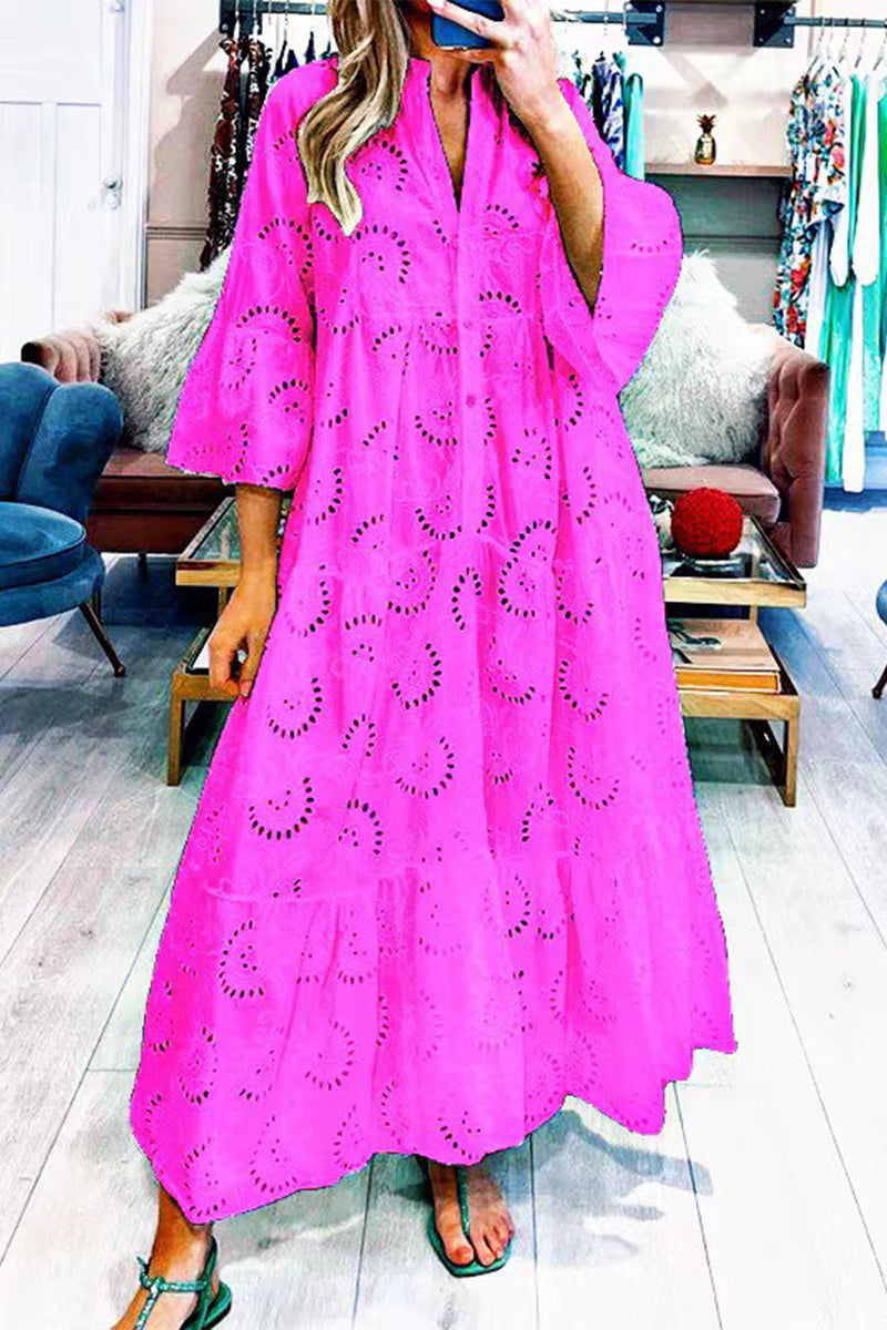 Kleid Lässig Einfarbig V-Ausschnitt A-Linie