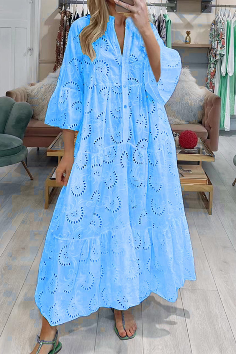 Kleid Lässig Einfarbig V-Ausschnitt A-Linie