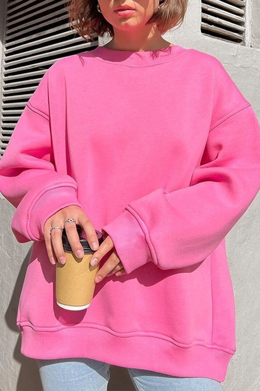 Fudus Damen Einfarbiges Rundhals Sweatshirt - Weicher Oversize Pullover