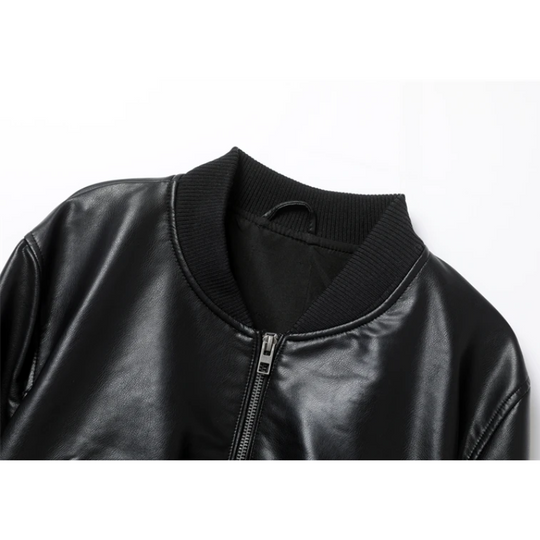 Damen Lederjacke Bombermodell mit gerippten Bündchen und Reißverschlusstaschen