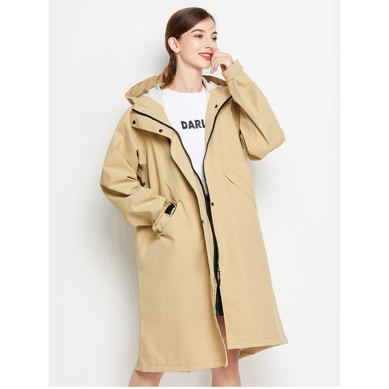 Damen Regenjacke Mit Kapuze Wasserfeste Lange Jacke