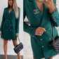 Blazer Kleid Damen Mit Spitzen Saum und Doppelknöpfen